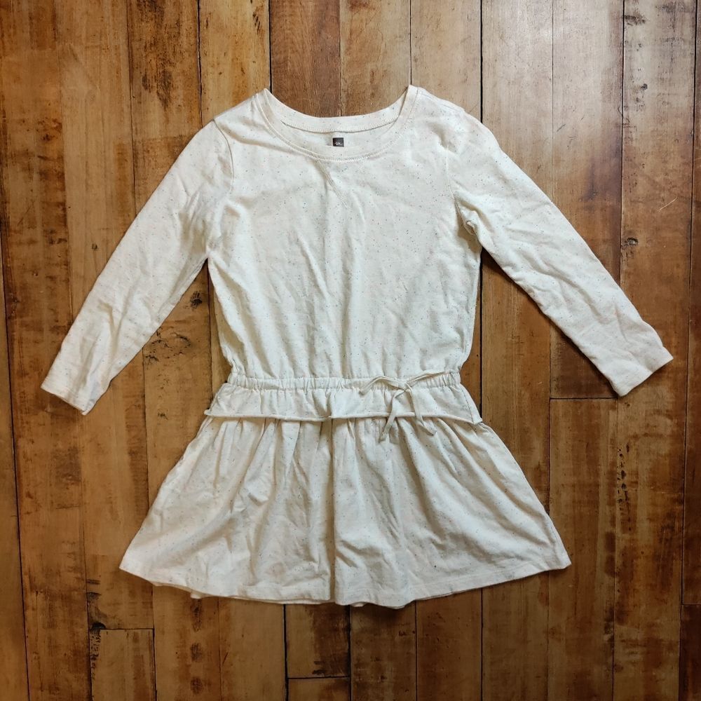 Tea Collection dress size 5 long sleeve cotton Cream rainbow speck Cotton Spring